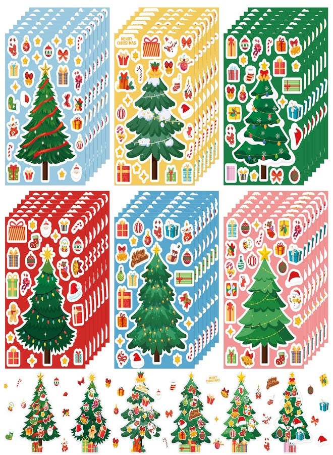 COCHIE 36 Sheets Christmas Tree Stickers for Kids DIY Christmas Party Favors Stickers Make Your Own Sticker Gifts for Classroom Student Stocking Stuffers - Image 1